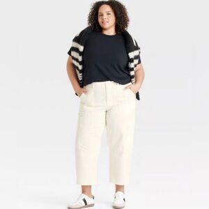 Universal Thread Women's Cream Mid-Rise Barrel Leg Cargo Pants - SZ 16